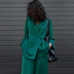 Satin Suit Lapel Long Sleeve Wide Leg Pants Suit