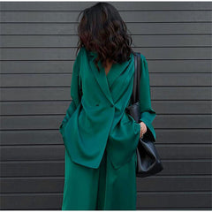 Satin Suit Lapel Long Sleeve Wide Leg Pants Suit