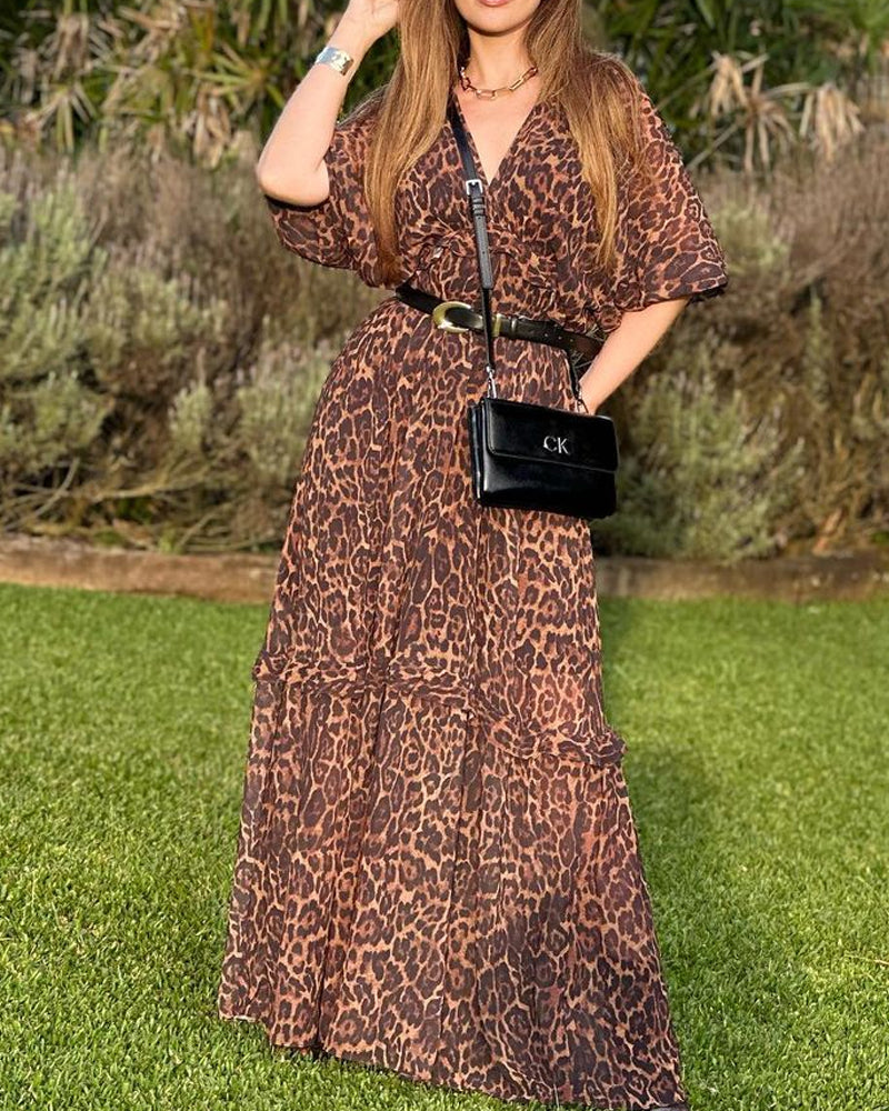 V-neck Leopard Print Dress