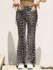 Leopard Print Women's Flared Pants, Women's Casual Vacation Leggings