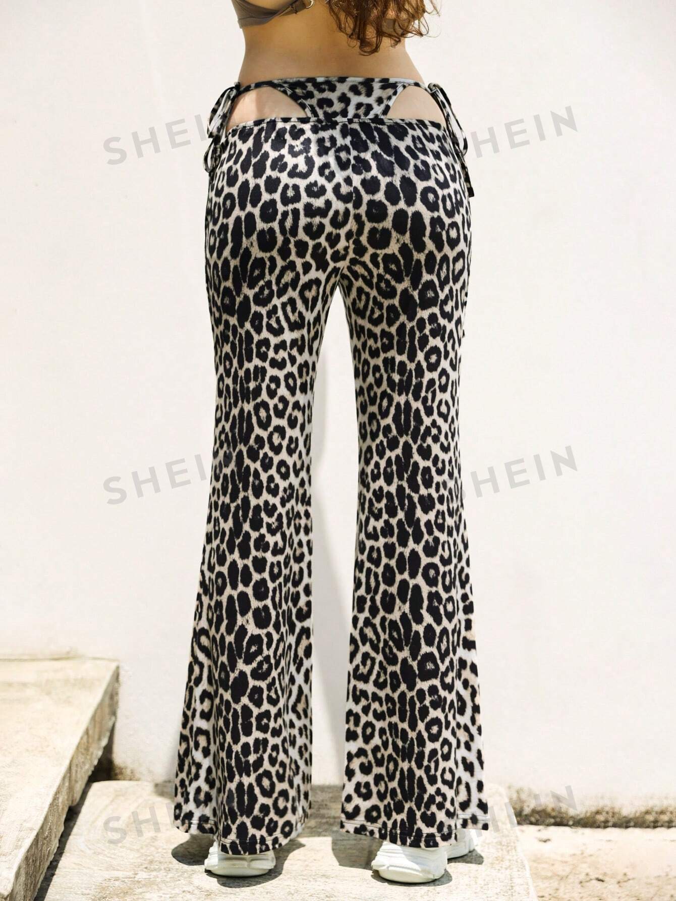 Leopard Print Women's Flared Pants, Women's Casual Vacation Leggings