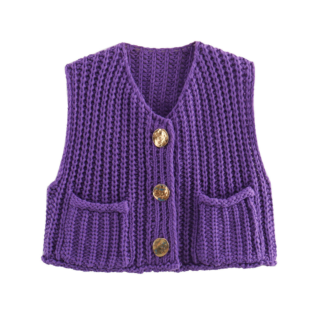 Pocket Sleeveless Short Knit Cardigan