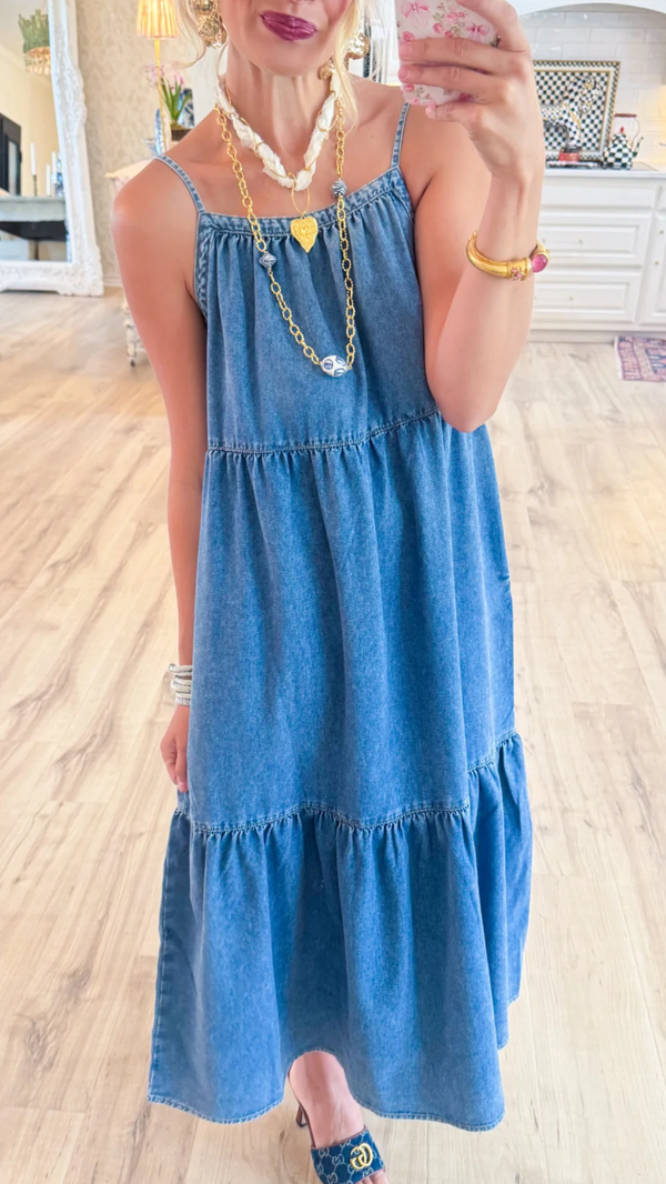 Denim Tiered Maxi Dress
