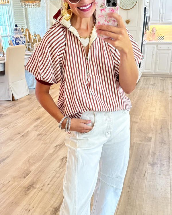 Stripe Half Zip Top