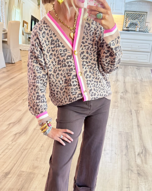 Camel Animal Pattern Button Down Cardigan