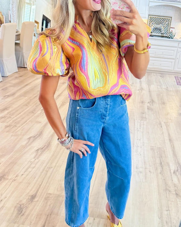 Multicolor Mix Abstract Jacquard Top