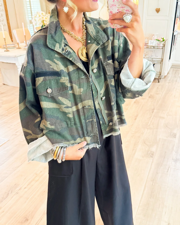 Olive Camo Button Up Jacket