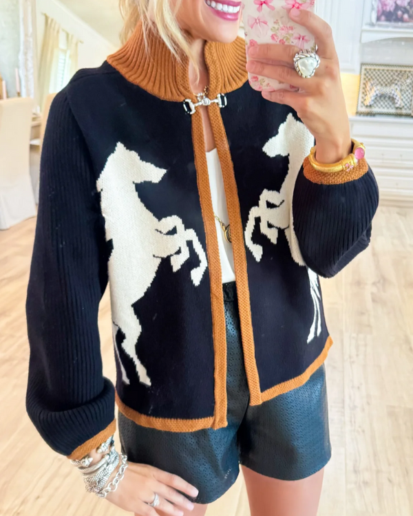 Black Horse Knit Cardigan