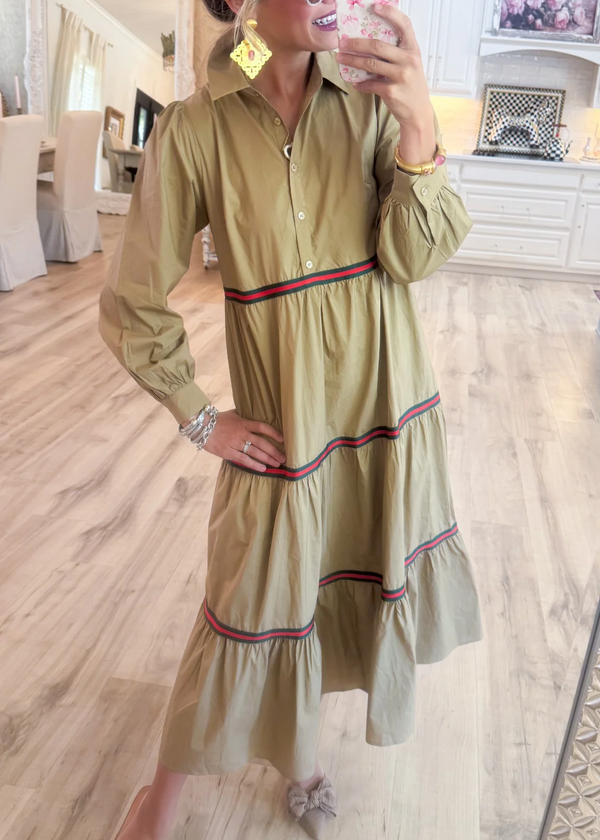 Taupe Tiered Long Sleeve Maxi Dress