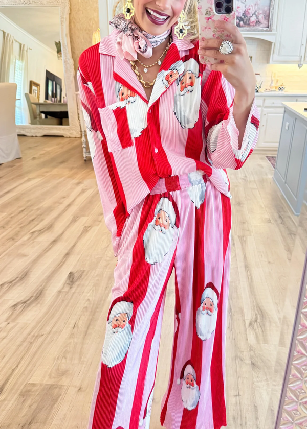 Pink and Red Santa Ribbed Set
