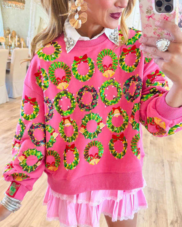 Queen of Sparkle Pink Wreath Sweatshirt