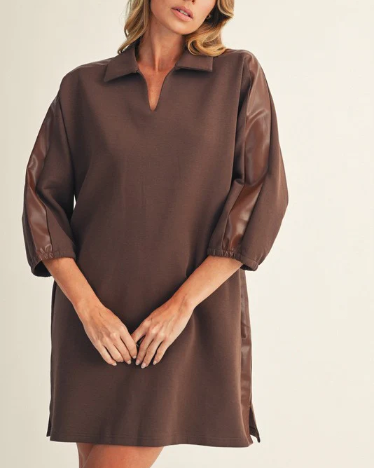 Vegan Leather Accent Shift Dress