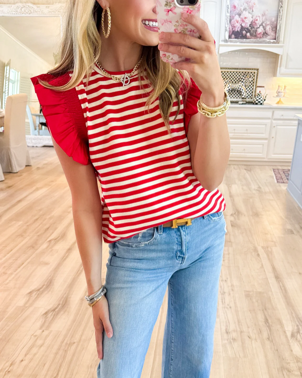 Striped ruffle sleeve top