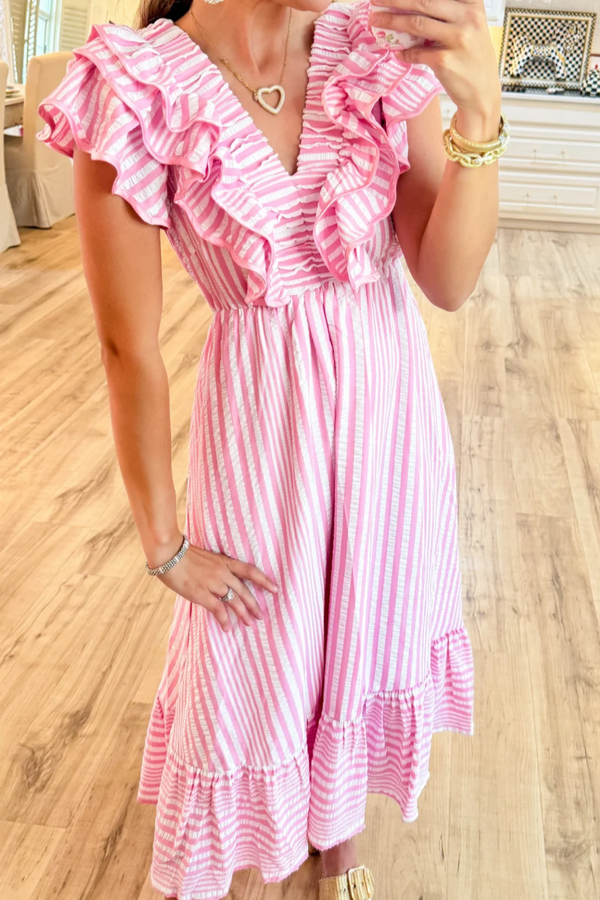 Striped Ruffle Maxi Dress