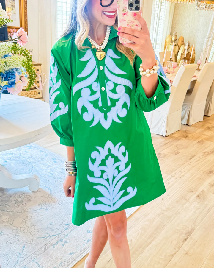 Kelly Green Contrast Printed Dress – showladys