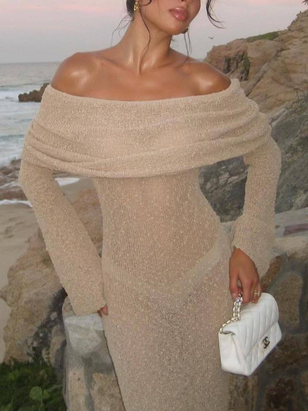 Sexy knit one-shoulder dress