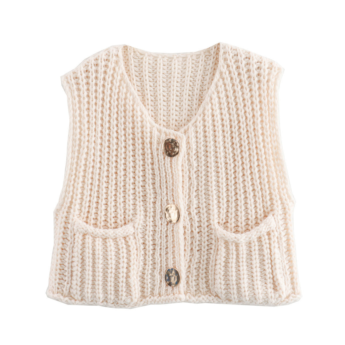 Pocket Sleeveless Short Knit Cardigan