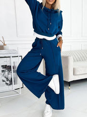 Solid Color Hoodie and Wide-Leg Pants set