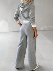 Solid Color Hoodie and Wide-Leg Pants set