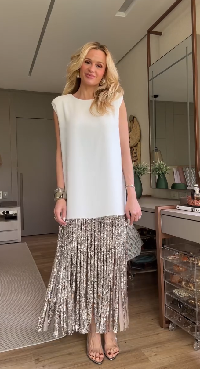 Silver Long Sequin Dress