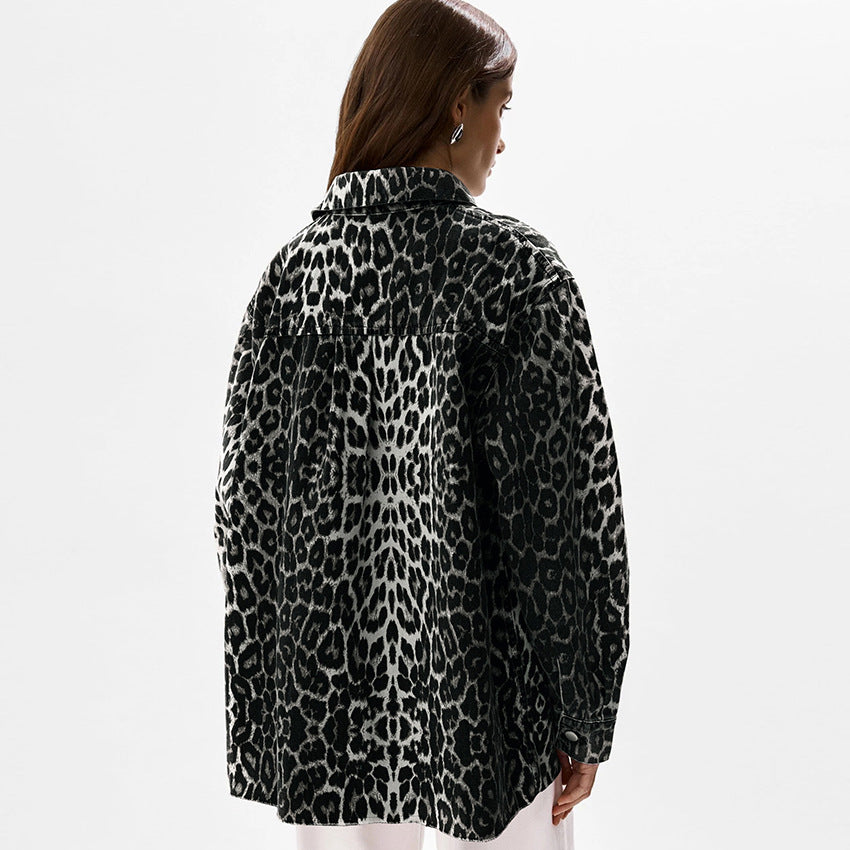 Leopard Print Long Sleeve Jacket Tops Coat