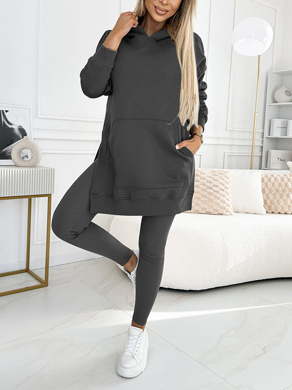 Solid Color Hoodie And Leggings Two-Piece Set