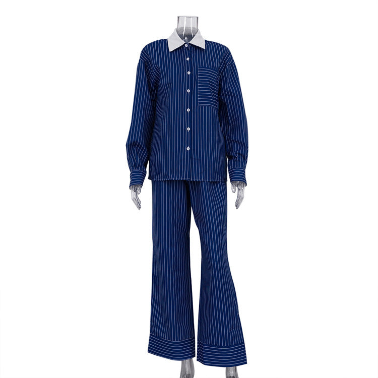 Stripes Shirt Casual Pants Suit