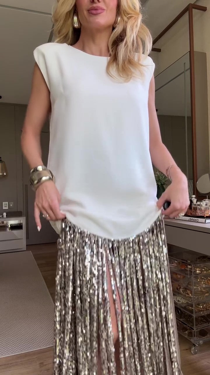 Silver Long Sequin Dress