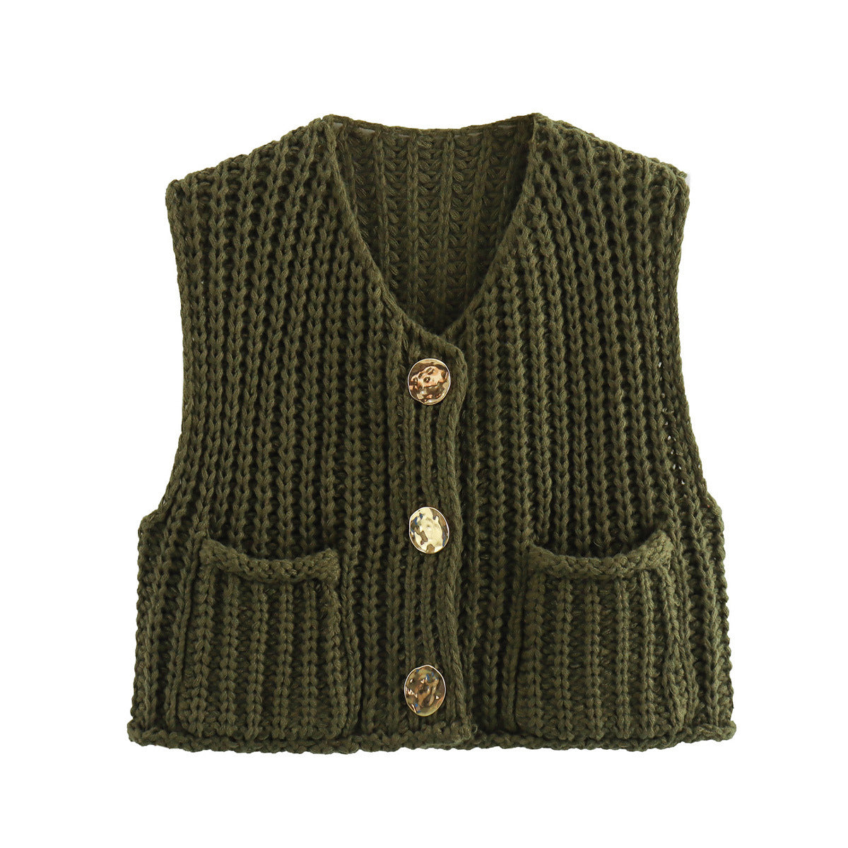 Pocket Sleeveless Short Knit Cardigan