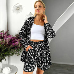 Women's Leopard-print Shirt Loose Shorts Suit