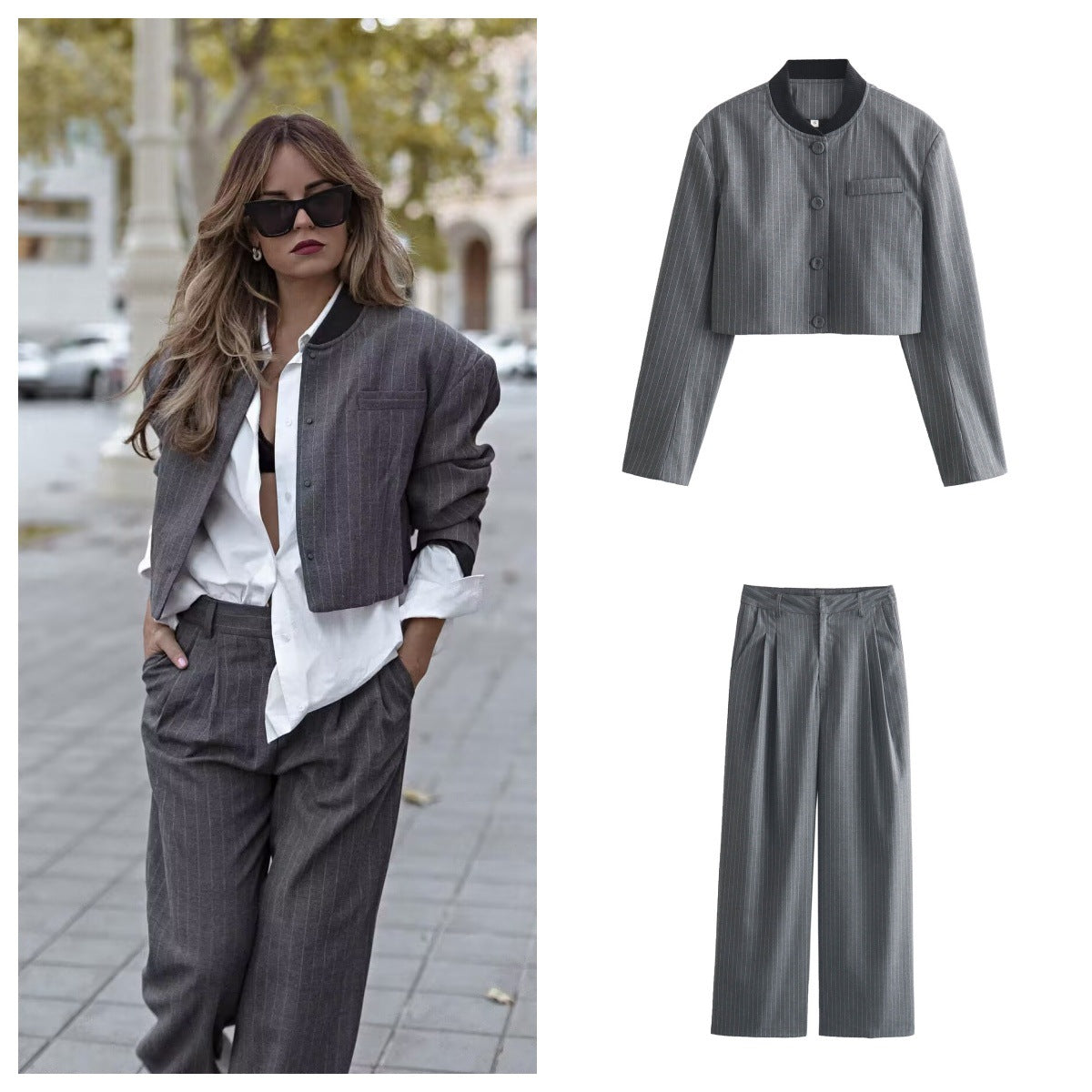 Loose Short Suit Coat & High Waist Pants Suit