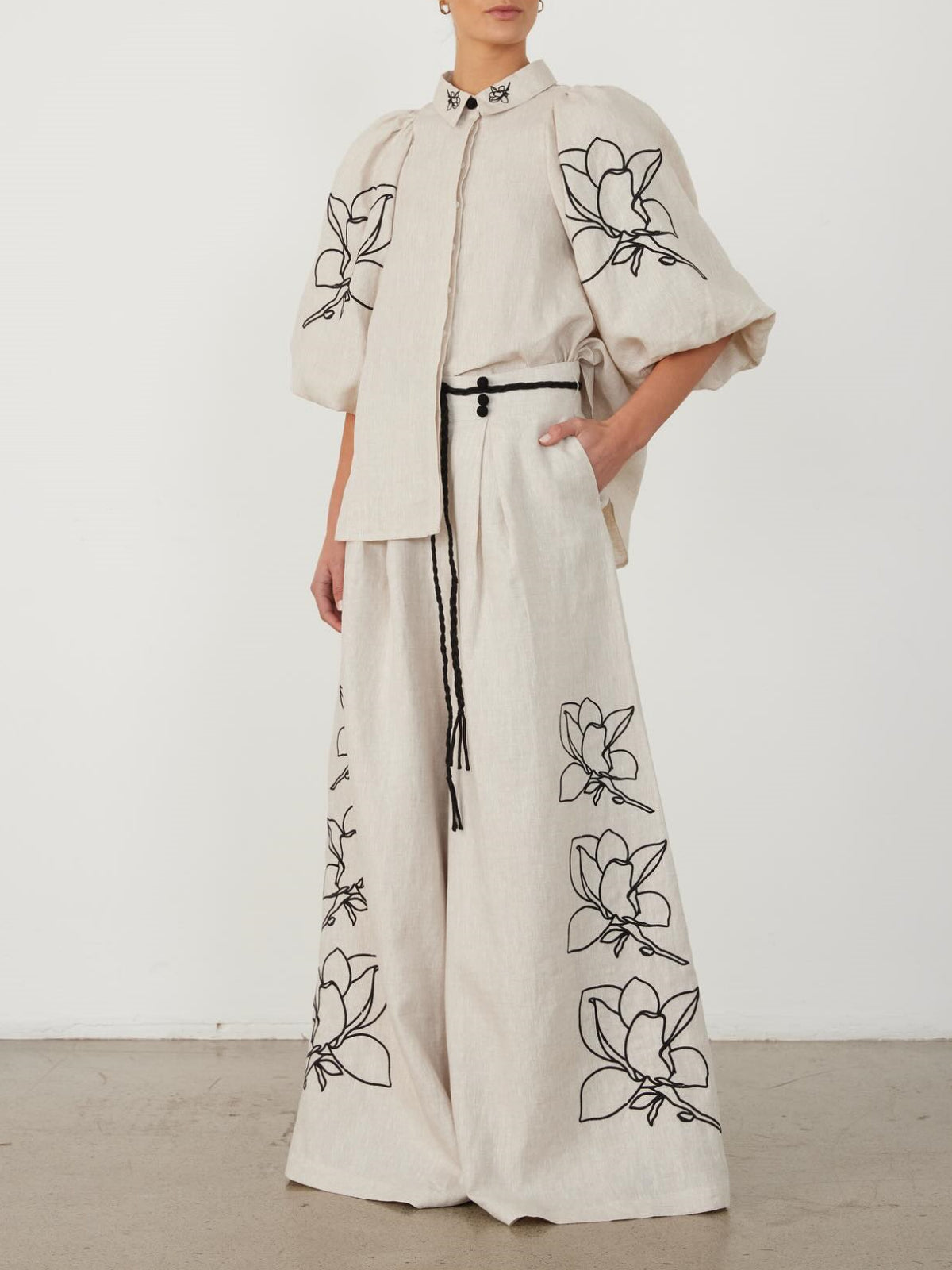 Cotton and Linen Printed Top and Pants Set