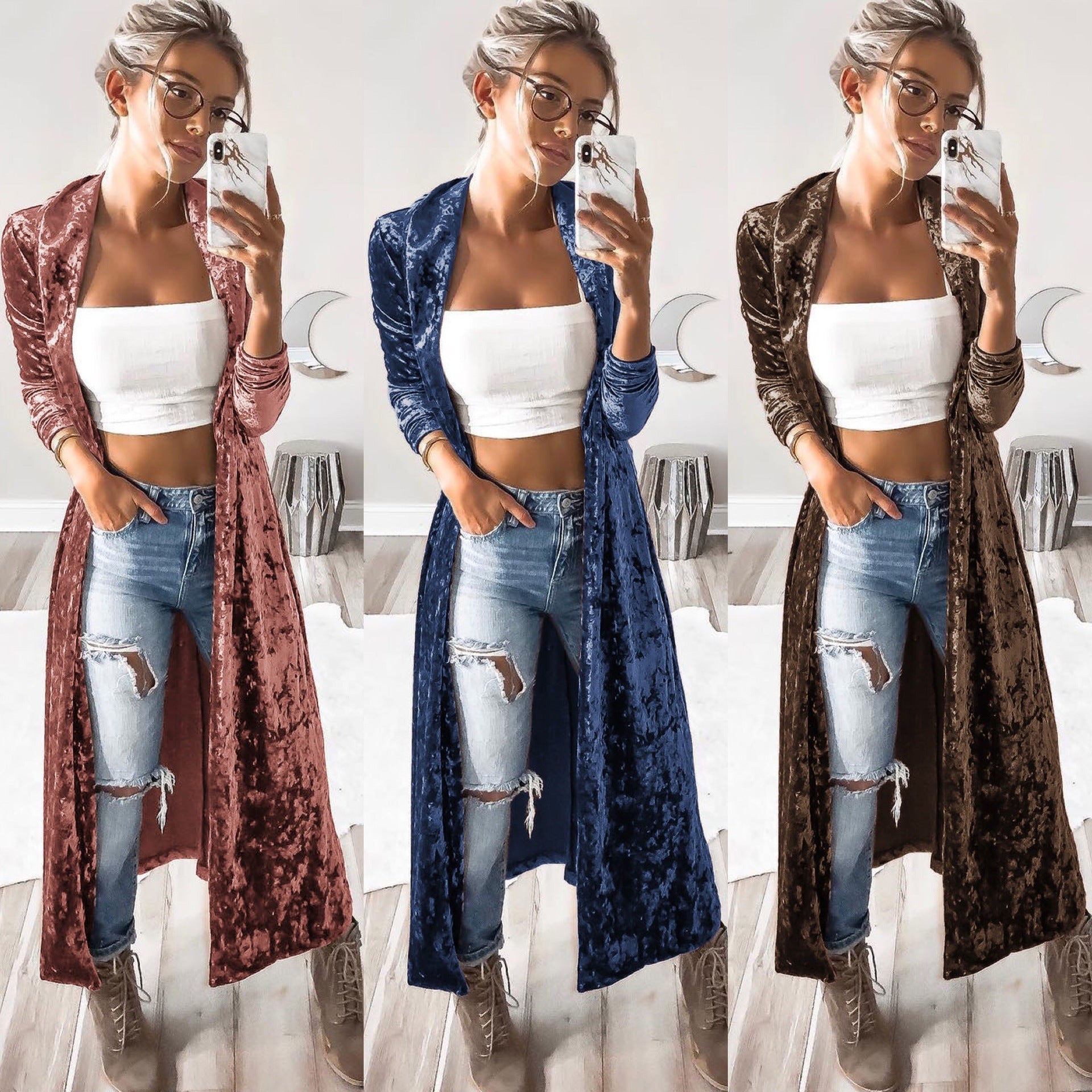 Long fleece windbreaker cardigan coat