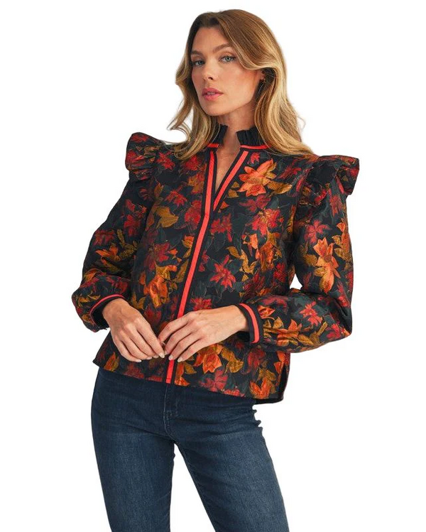 Women's Ruffle Detail Floral Jacquard Top