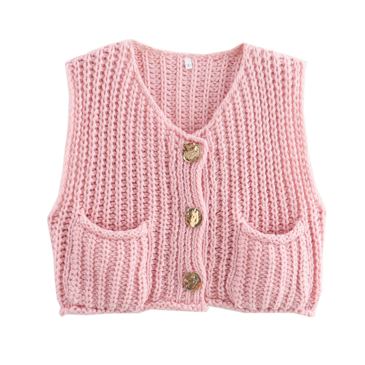 Pocket Sleeveless Short Knit Cardigan