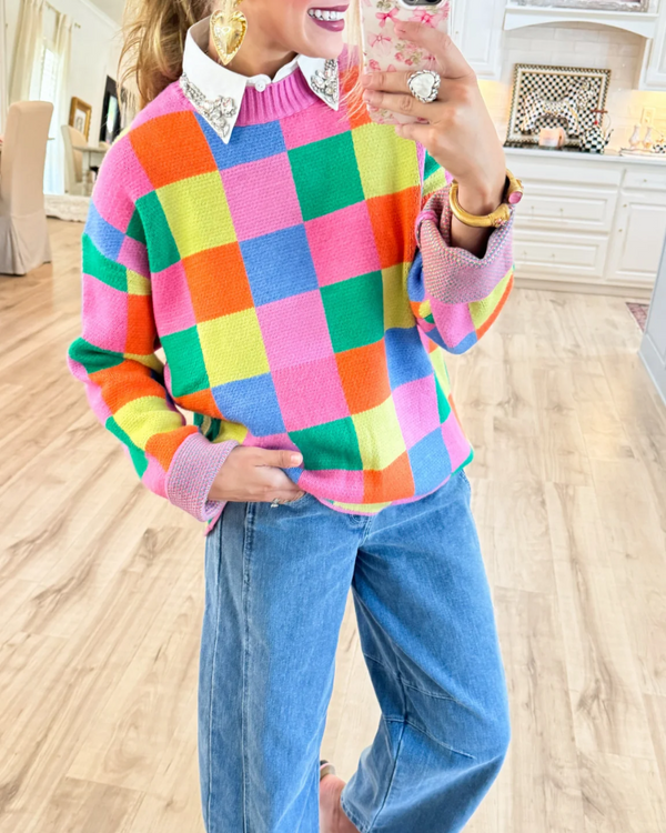 Multi Color Checkered Sweater
