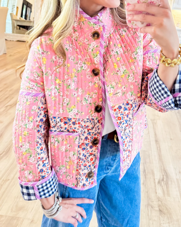 Pink and Navy Multi Print Reversible Jacket