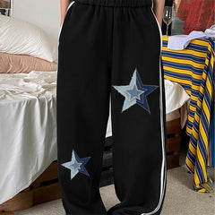 Star Print Sports Side-Stripe Panel Long Pants