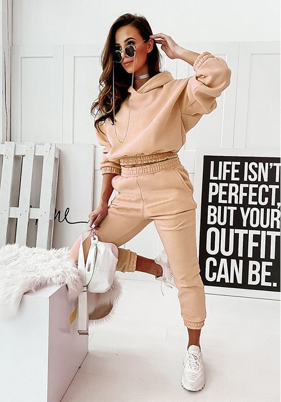 Sports hooded long-sleeved trousers suit