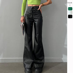 High Waist and Flared Leather Pants