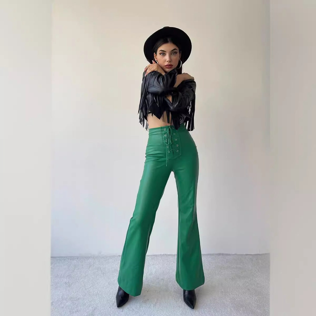 High Waist and Flared Leather Pants