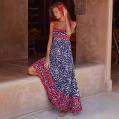 new suspender long skirt printed long dress female