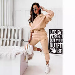 Sports hooded long-sleeved trousers suit