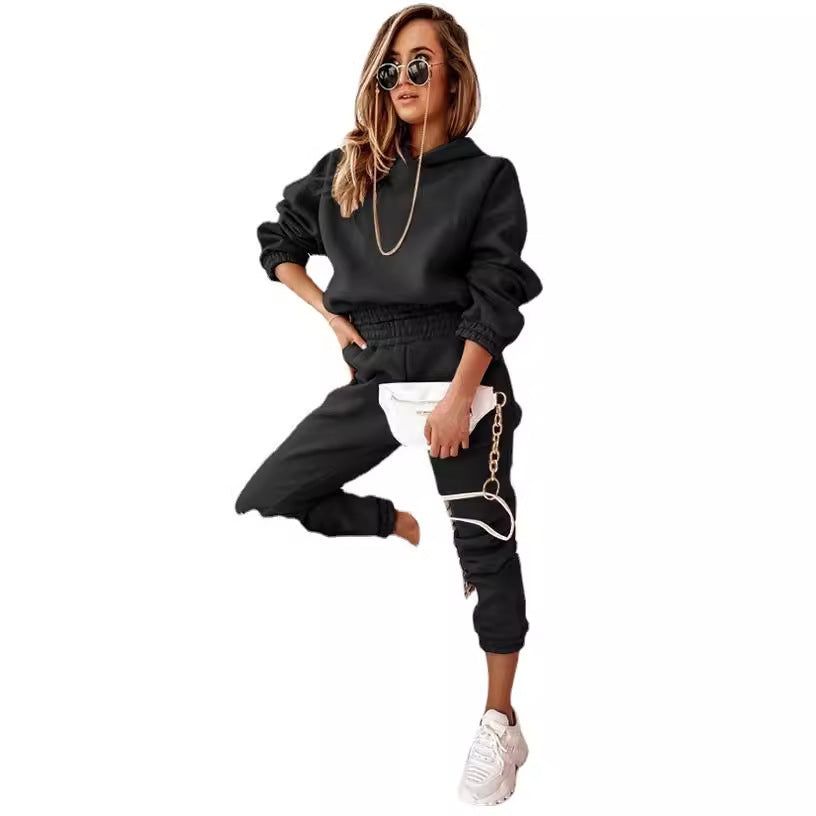 Sports hooded long-sleeved trousers suit