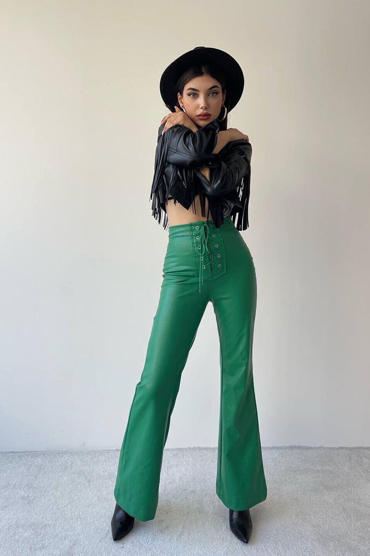 High Waist and Flared Leather Pants