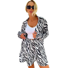 Women's Leopard-print Shirt Loose Shorts Suit