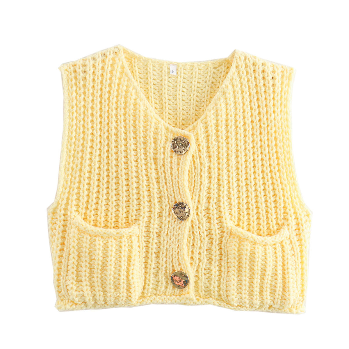 Pocket Sleeveless Short Knit Cardigan