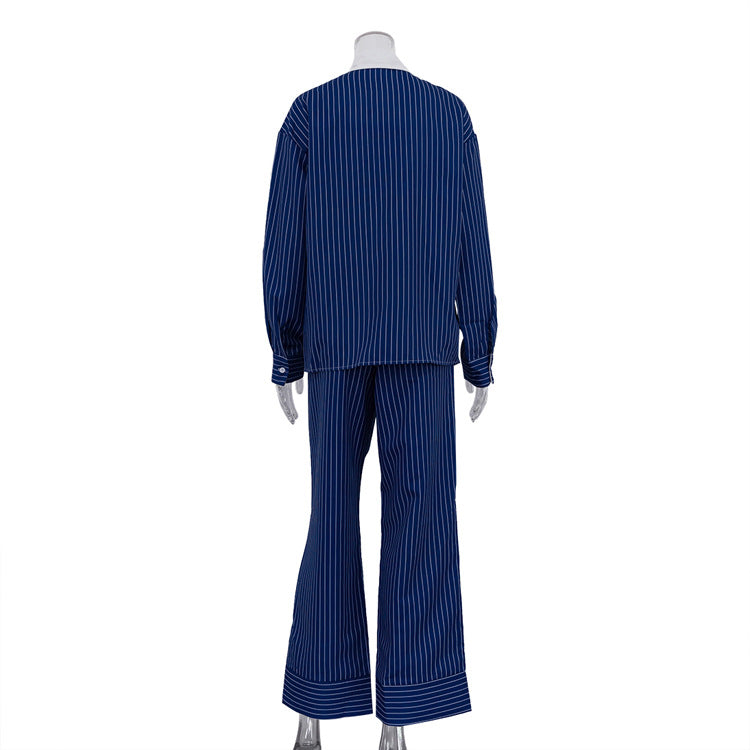 Stripes Shirt Casual Pants Suit