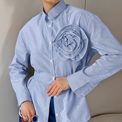 Striped Blue Flower Long-sleeved  Shirt