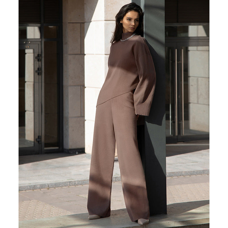 Irregular Beveled Sweaters Wide-leg Pants Two-piece Set